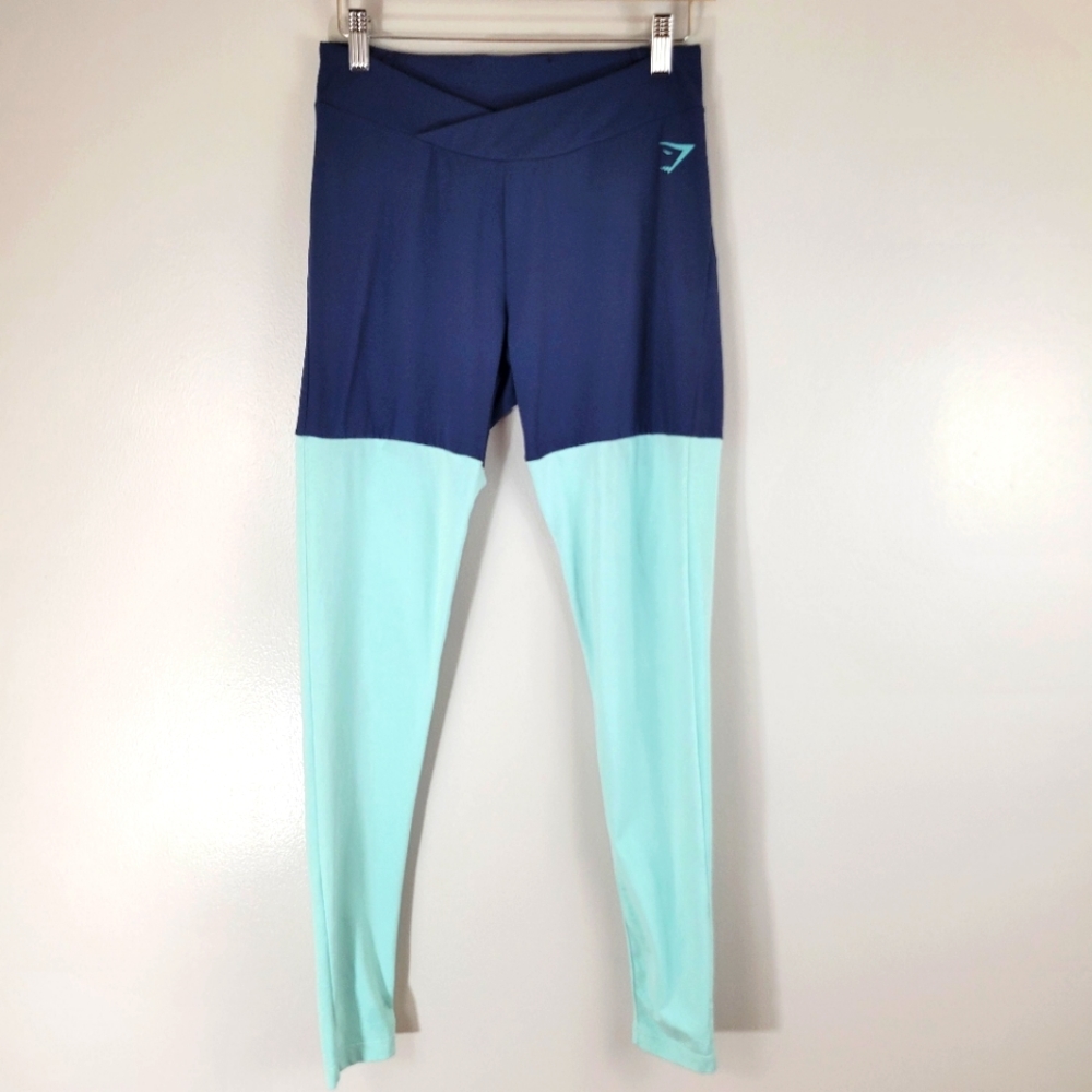 GYMSHARK blue colorblock crossover butt lifting booty sculpt workout tights